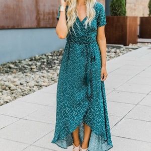 Teal Polka Dot Maxi Dress